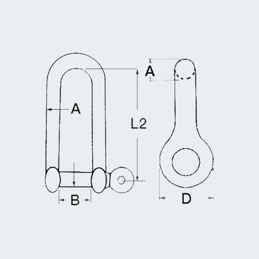 Stainless Long 'D' Shackles AISI 316