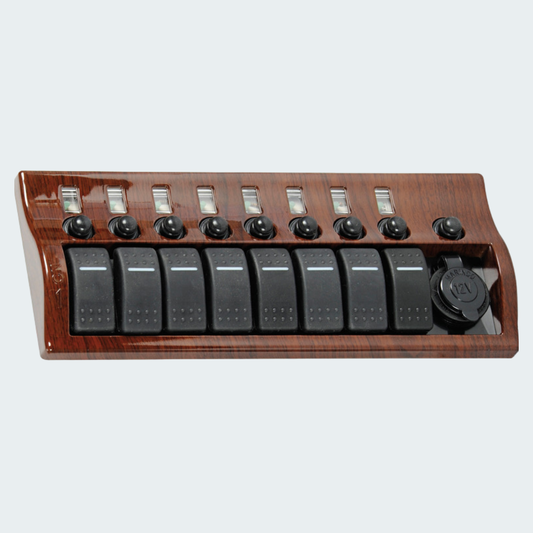 Electric Control Panel With 9 Flush Rocker Switches Mahogany