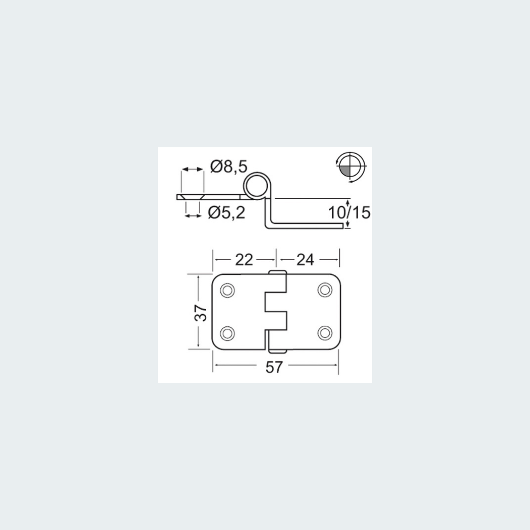 Overhang Hinge 57x37x10 mm