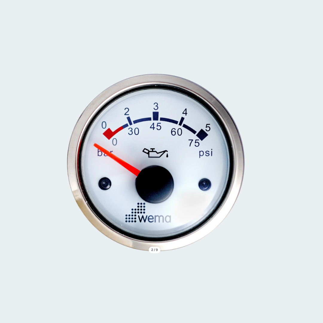 Wema Oil Pressure Gauge White w/Silver Bezel