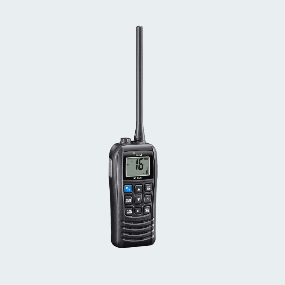 ICOM (M37E) 6 Watt VHF with Float'n Flash and 12 Hours of Operation