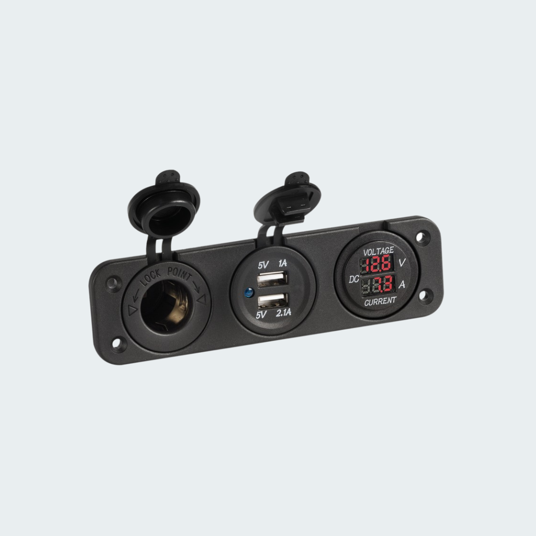 Digital Voltmeter & Ammeter, Outlet 12-32V, Double USB
