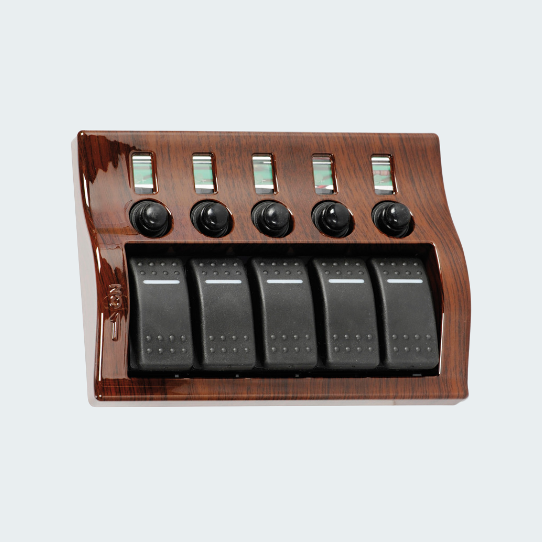 Electric Control Panel With 5 Flush Rocker Switches Mahogany