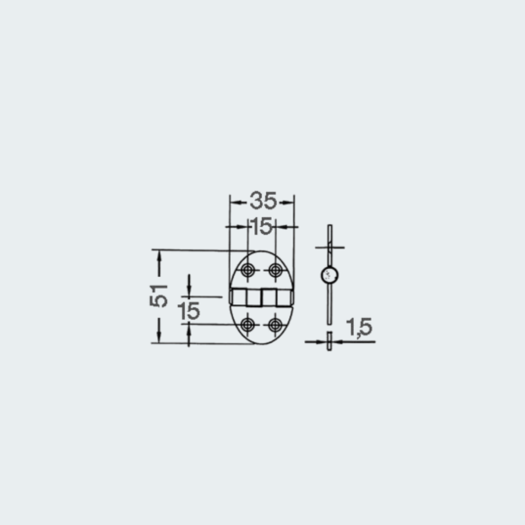Oval Hinge 35x51mm Stud Mounting 1.5mm