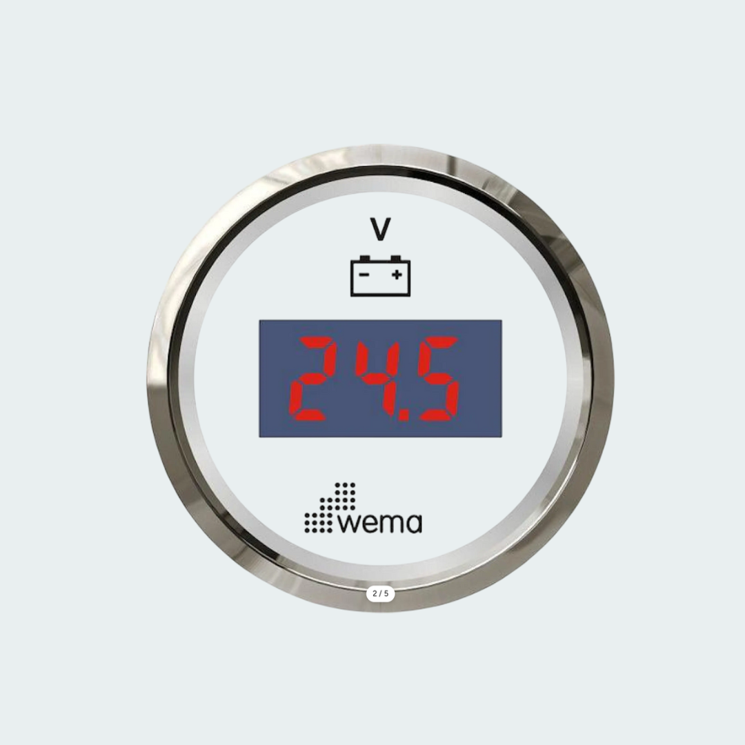 Wema Voltmeter Digital Display White w/Silver Bezel