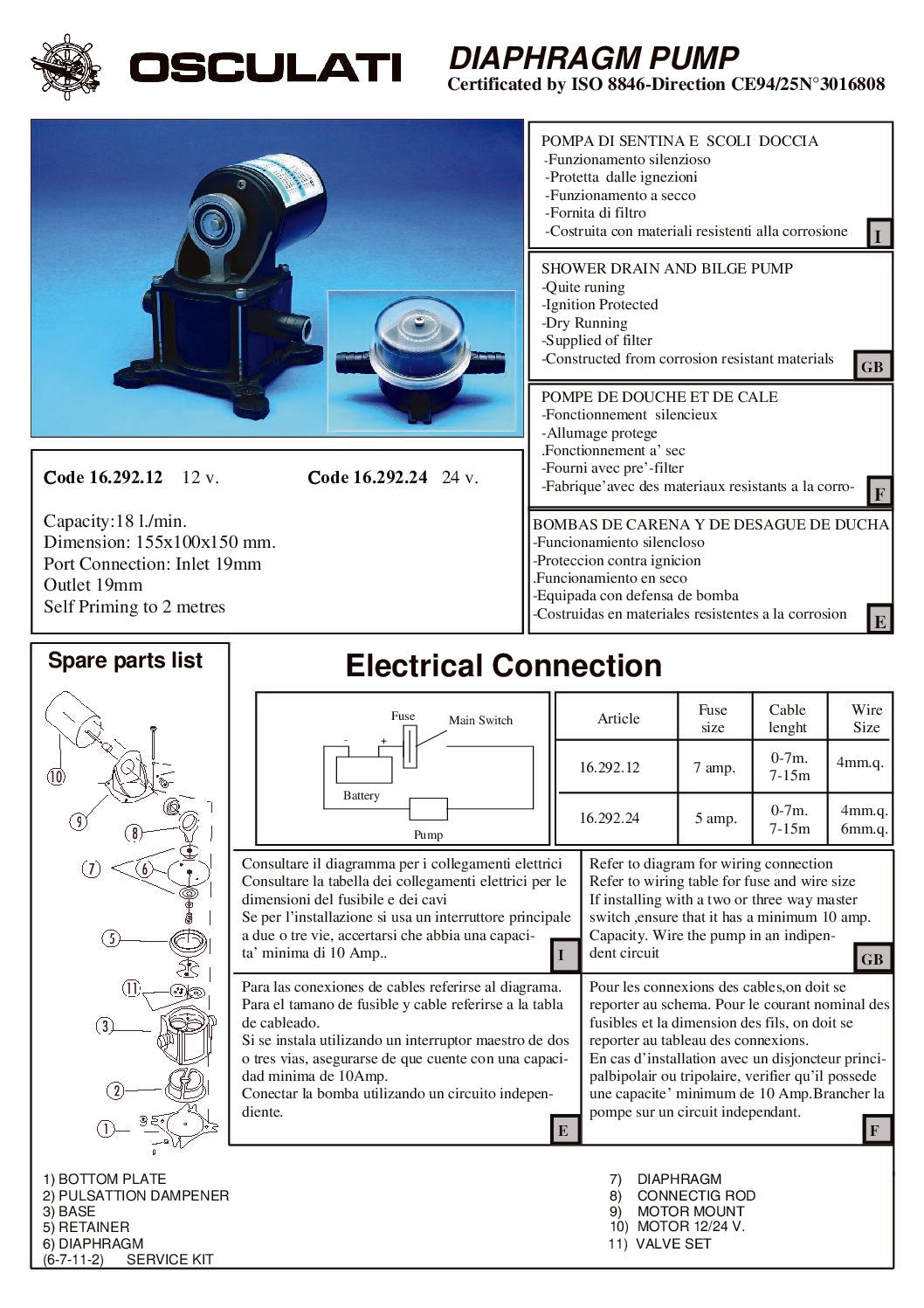 Geiser Diaphragm Self-priming Bilge Pump 24V